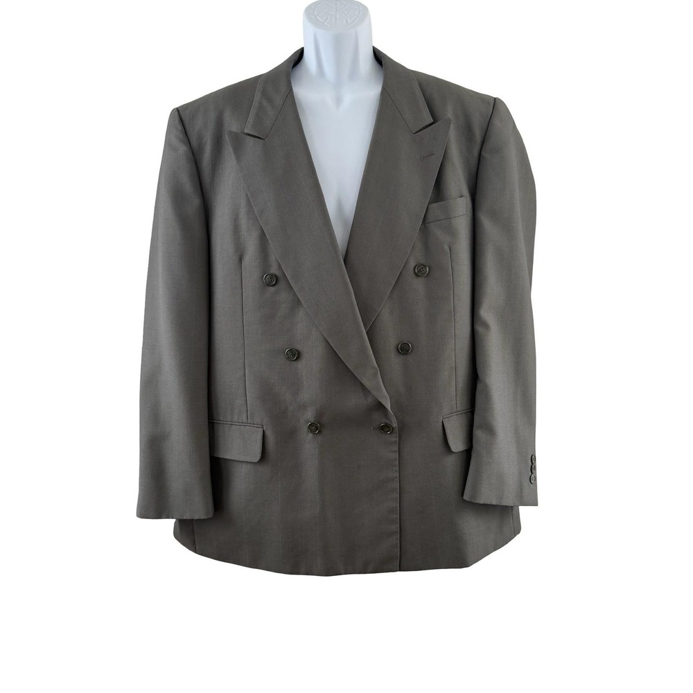 Andre‎ Vachon Suit Jacket Mens 46 Gray Pinstripe Wool Blend Double Breasted USA